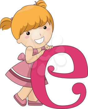 Illustration of a Kid Leaning on a Letter E