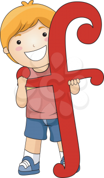 Illustration of a Kid Standing Behind a Letter F