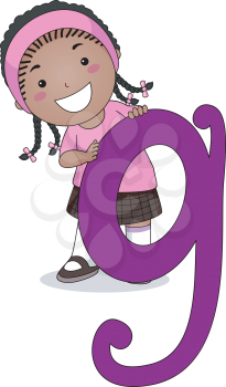 Illustration of a Kid Standing Behind a Letter G