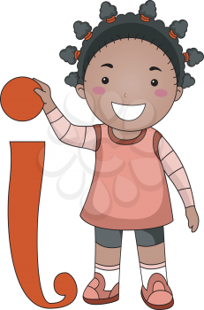 Illustration of a Kid Standing Beside a Letter I