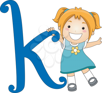Illustration of a Kid Standing Beside a Letter K