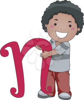 Illustration of a Kid Holding a Letter N