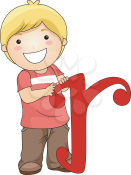 Illustration of a Kid Holding a Letter R