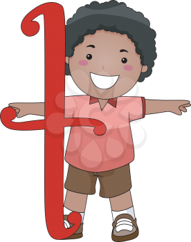 Illustration of a Kid Standing Behind a Letter T