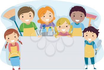 Illustration of a Family All Set Up for Cleaning