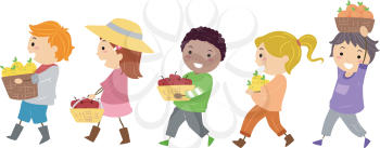 Illustration Featuring Kids Carrying Baskets of Fruits