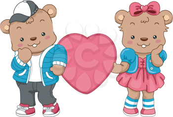 Illustration of a Pair of Teddy Bears Holding a Heart