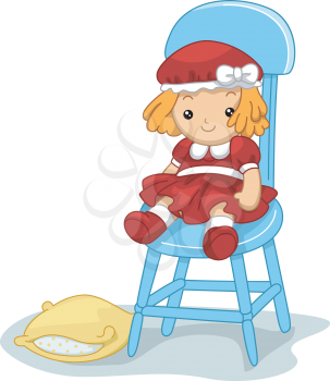 Illustration of a Rag Doll Sitting on a Chair