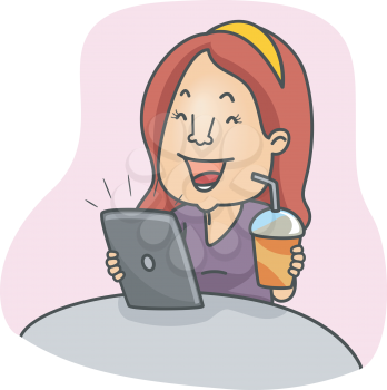 Illustration of a Girl Using a Tablet Computer
