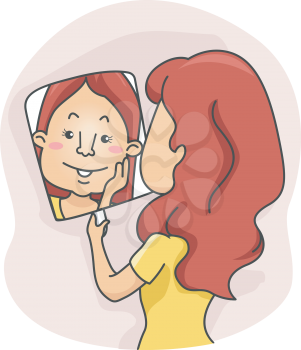 Illustration of a Girl Checking Herself in the Mirror