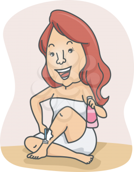 Illustration of a Girl Shaving Her Leg