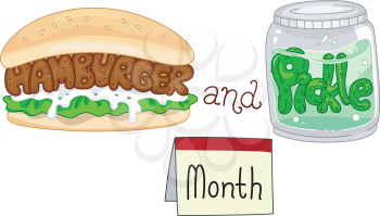 Illustration of a Hamburger and a Jar Full of Pickles