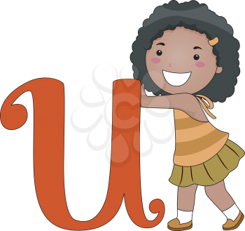 Illustration of a Kid Pushing the Letter U