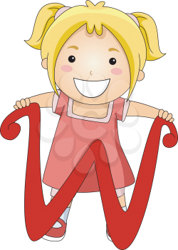 Illustration of a Kid Standing Behind a Letter W