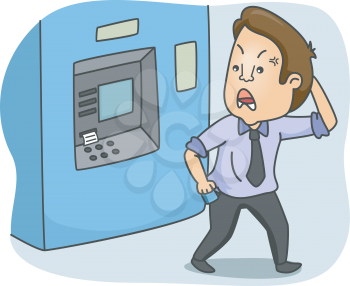 Illustration of a Frustrated Man Walking Away from an ATM