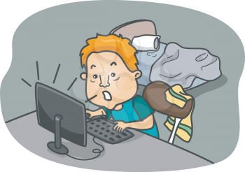 Illustration of a Man Addicted to Online Games