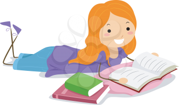 Illustration of a Girl Reading a Book