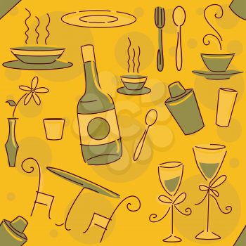 Background Seamless Illustration Featuring Dining Related Items