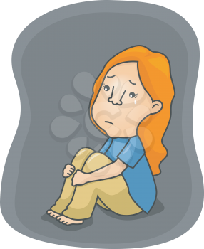 Illustration of a Depressed Girl Shedding a Tear