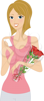Illustration of a Girl Holding a Bouquet of Flowers