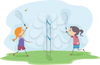 Illustration of Girls Playing Badminton