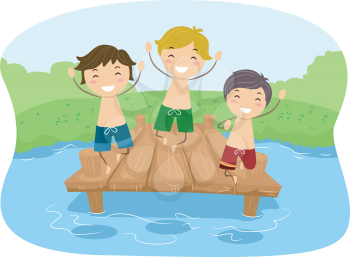 Illustration of Kids Playing in a Dock