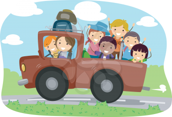 Illustration of Campers in a Truck