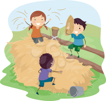 Illustration of Kids Playing in a Farm