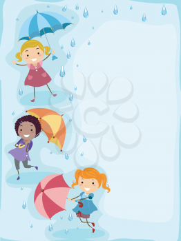 Illustration of Kids Playing in the Rain