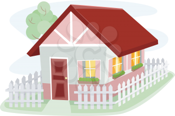 Illustration of a Homely Bungalow Surrounded by a Wooden Fence
