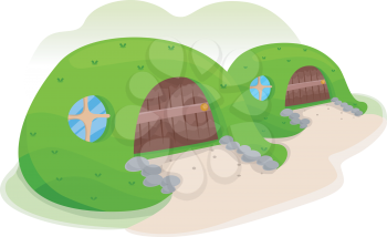 Illustration of an Earth Sheltered House Covered with Grass
