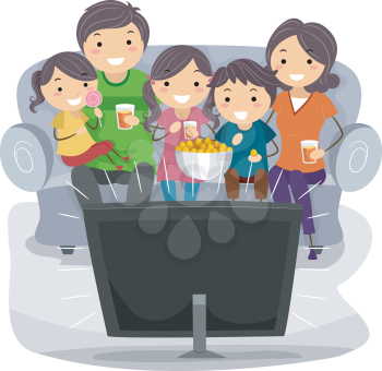 Illustration of a Family Watching a TV Show Together