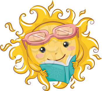 Illustration of a Relaxed Sun Reading a Book
