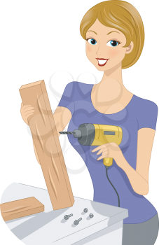 Illustration of a Girl Using a Drill