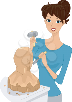Illustration of a Girl Working on a Sculpture