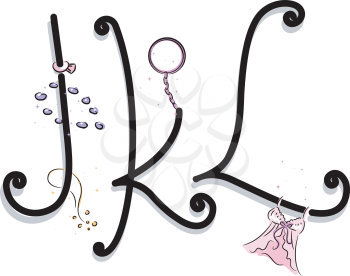 Text Illustration Featuring a Girly Alphabet with the Letters J, K, and L