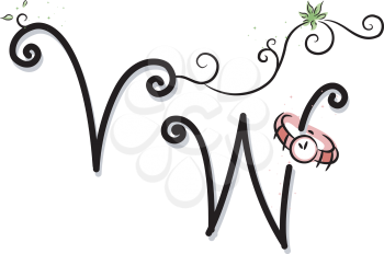 Text Illustration Featuring a Girly Alphabet with the Letters  V and W