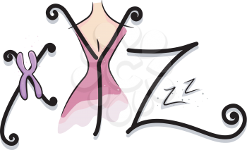 Text Illustration Featuring a Girly Alphabet with the Letters X, Y, and Z