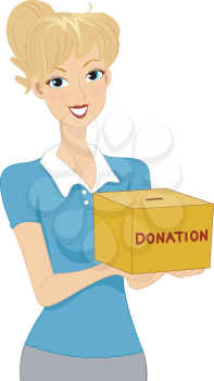 Illustration of a Girl Carrying a Donation Box