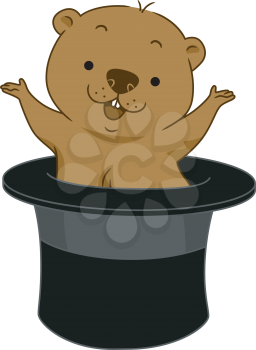 Illustration of a Groundhog Popping Out of Hat
