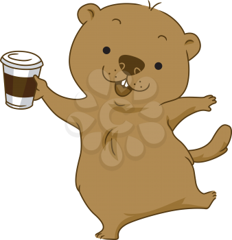 Illustration of a Groundhog Holding a Cup of Coffee