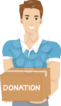 Illustration of a Man Carrying a Donation Box