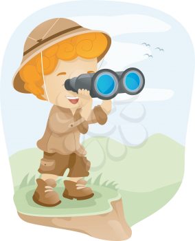 Illustration of a Kid Using a Pair of Binoculars