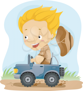 Illustration of a Kid Driving a Small Jeep
