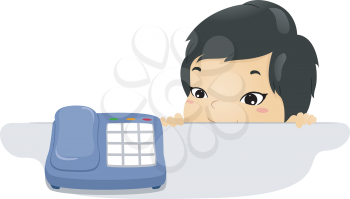 Illustration of a Kid Waiting Beside a Phone