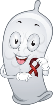 Illustration of a Condom Wearing a Red Ribbon
