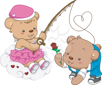 Illustration of Female Teddy Bear Out Fishing