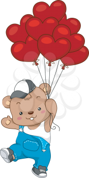 Illustration of a Teddy Bear Delivering Balloons