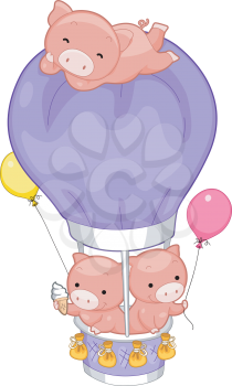 Illustration of Pigs in a Hot Air Balloon