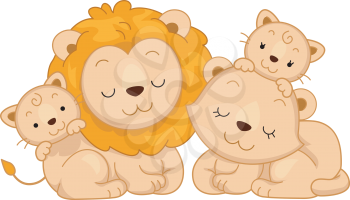 Illustration Featuring a Family of Lions